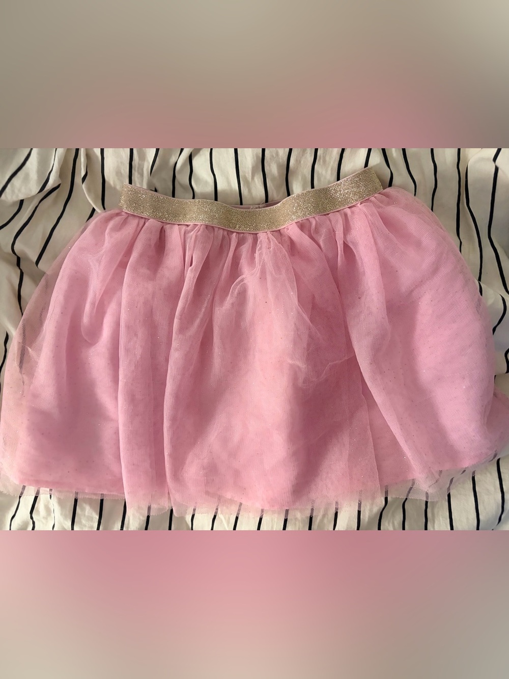 Girls' Pink Tulle Skirt with Shimmering Gold Elastic Waistband